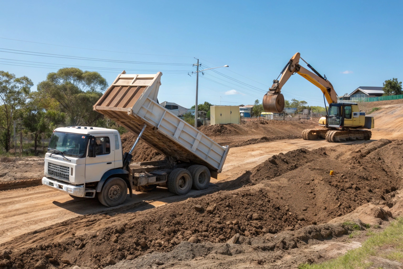 Tipper truck removing excavated material from site preparation works in Hervey Bay