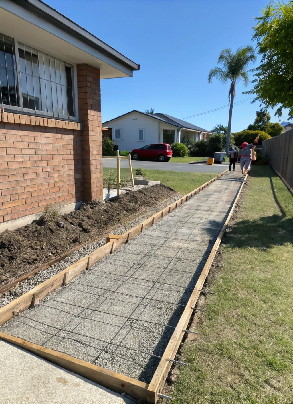 Concrete footpath installation in progress on a Hervey Bay residential property
