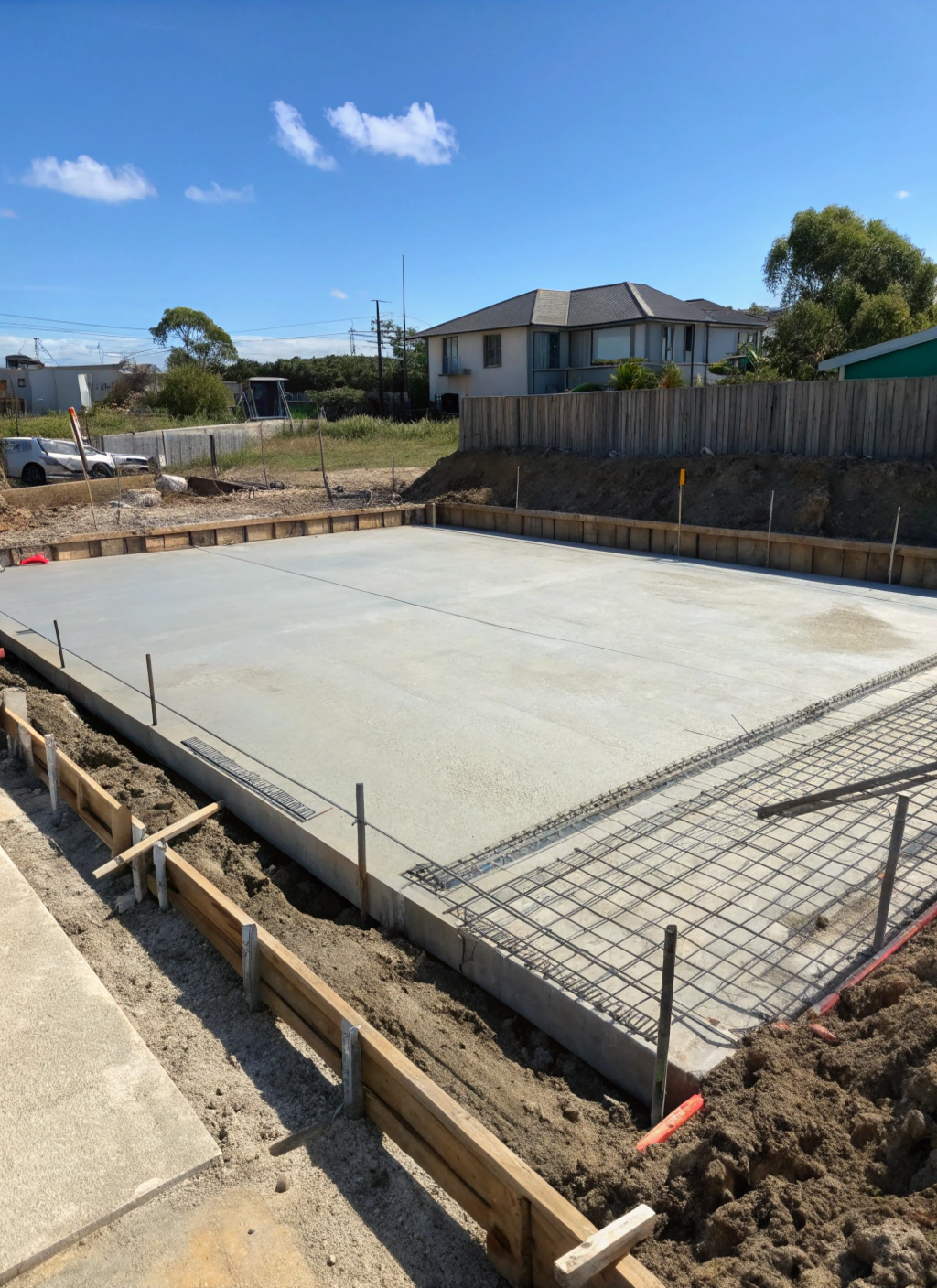 Freshly poured concrete house slab on a residential Hervey Bay build