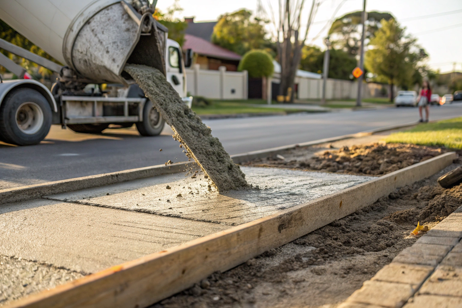 Premix concrete truck discharging into a Hervey Bay site pour