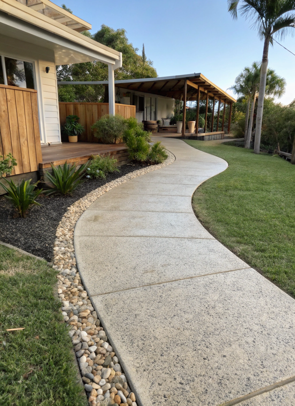 Residential concrete footpath running from a front gate to a suburban entry